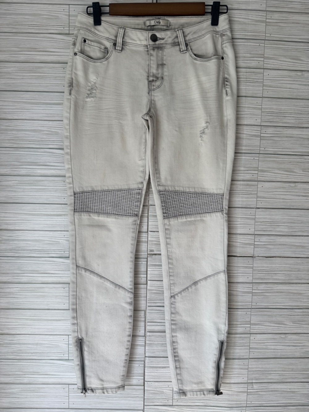 Dex Women's Light Gray Skinny Moto Jeans with Knee Panels